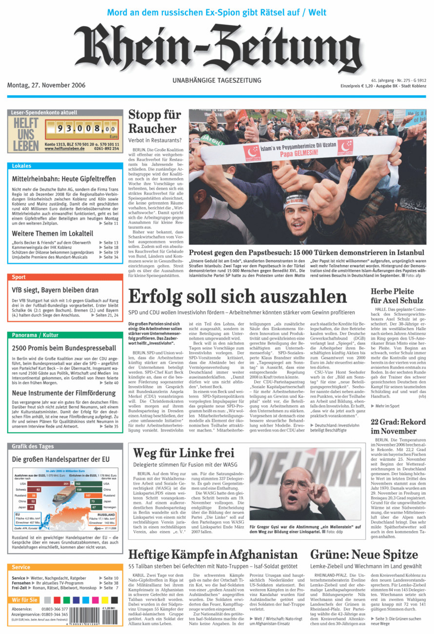 Rhein-Zeitung Koblenz & Region vom Montag, 27.11.2006