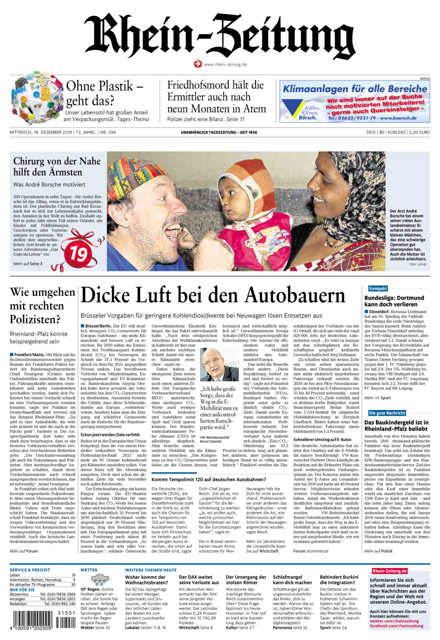 Rhein-Zeitung Koblenz & Region vom Mittwoch, 19.12.2018