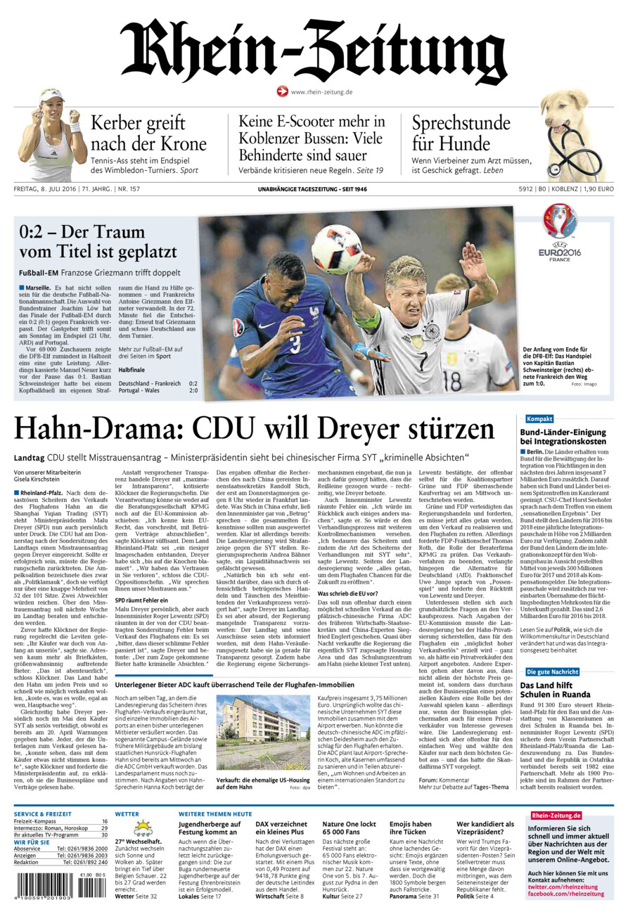 Rhein-Zeitung Koblenz & Region vom Freitag, 08.07.2016