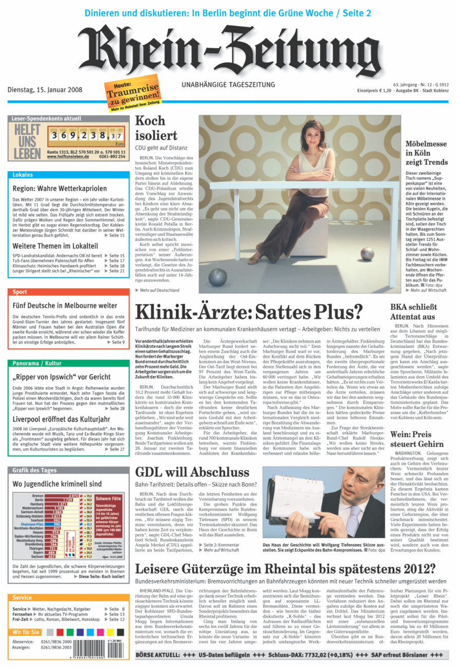 Rhein-Zeitung Koblenz & Region vom Dienstag, 15.01.2008