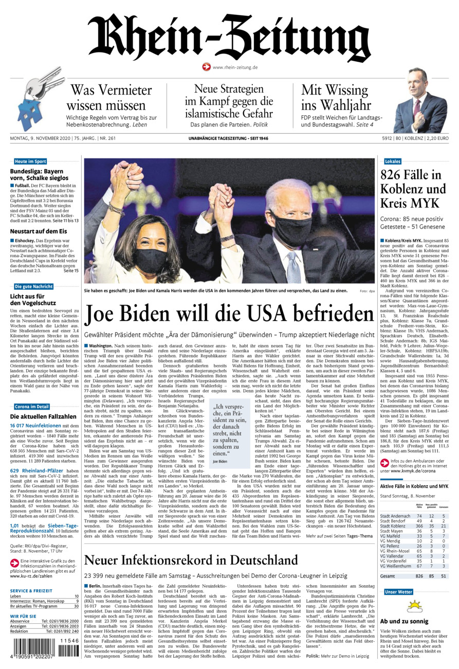 Rhein-Zeitung Koblenz & Region vom Montag, 09.11.2020