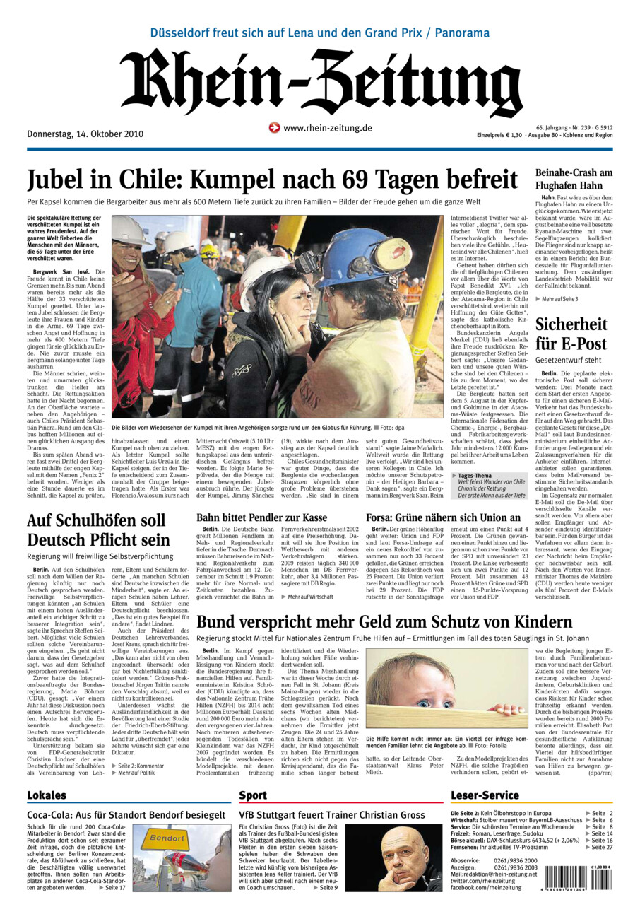 Rhein-Zeitung Koblenz & Region vom Donnerstag, 14.10.2010