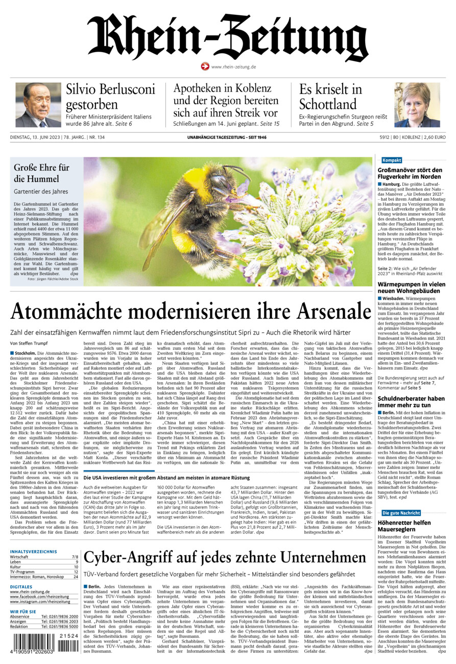Rhein-Zeitung Koblenz & Region vom Dienstag, 13.06.2023