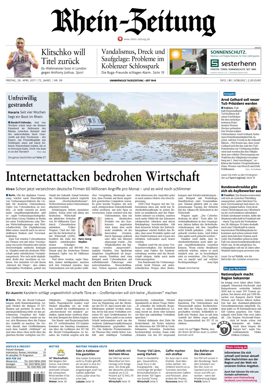 Rhein-Zeitung Koblenz & Region vom Freitag, 28.04.2017