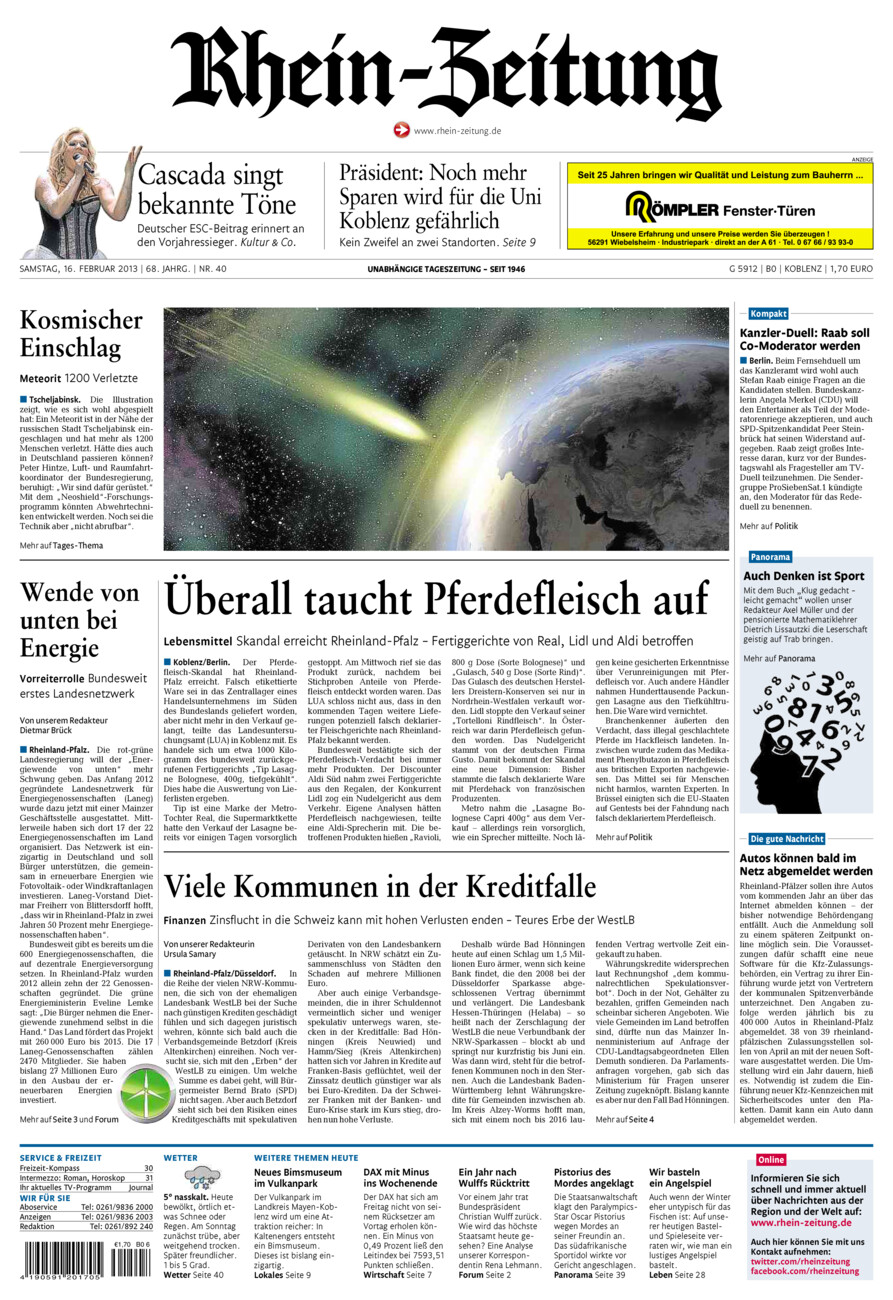 Rhein-Zeitung Koblenz & Region vom Samstag, 16.02.2013