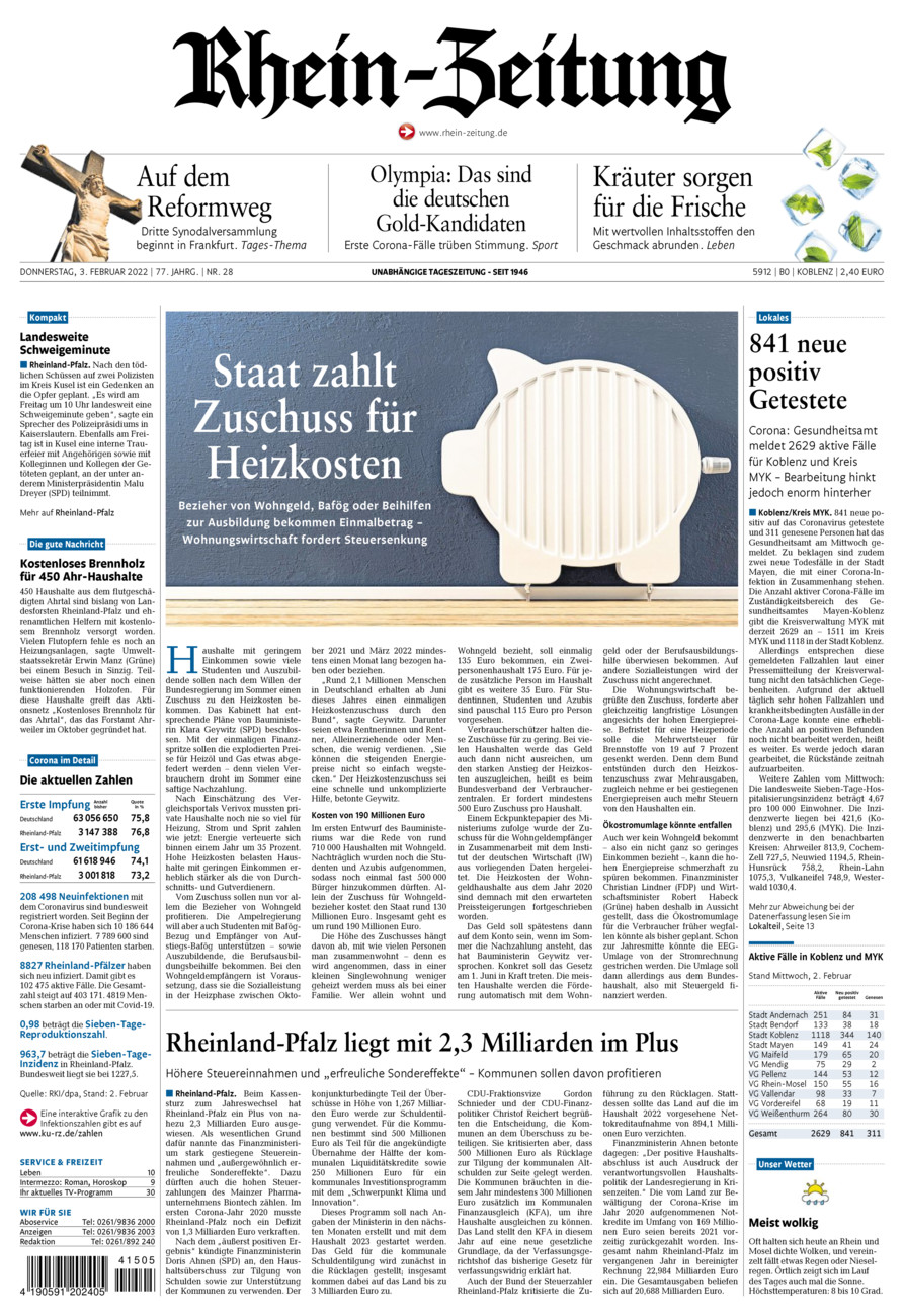 Rhein-Zeitung Koblenz & Region vom Donnerstag, 03.02.2022