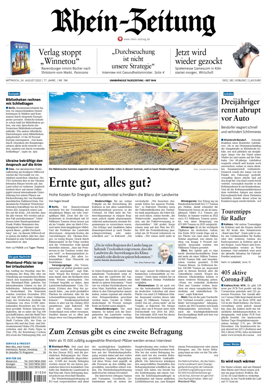 Rhein-Zeitung Koblenz & Region vom Mittwoch, 24.08.2022