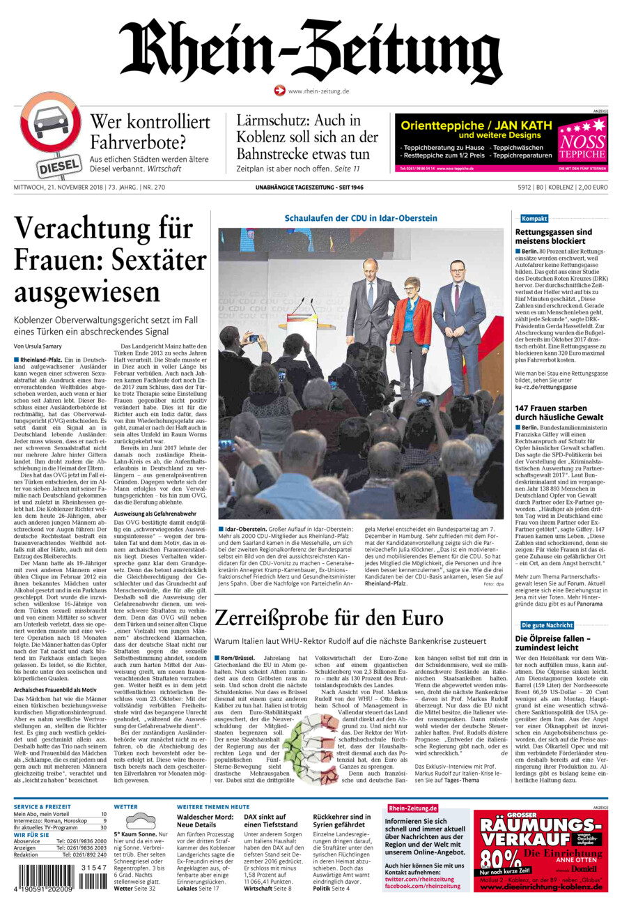 Rhein-Zeitung Koblenz & Region vom Mittwoch, 21.11.2018