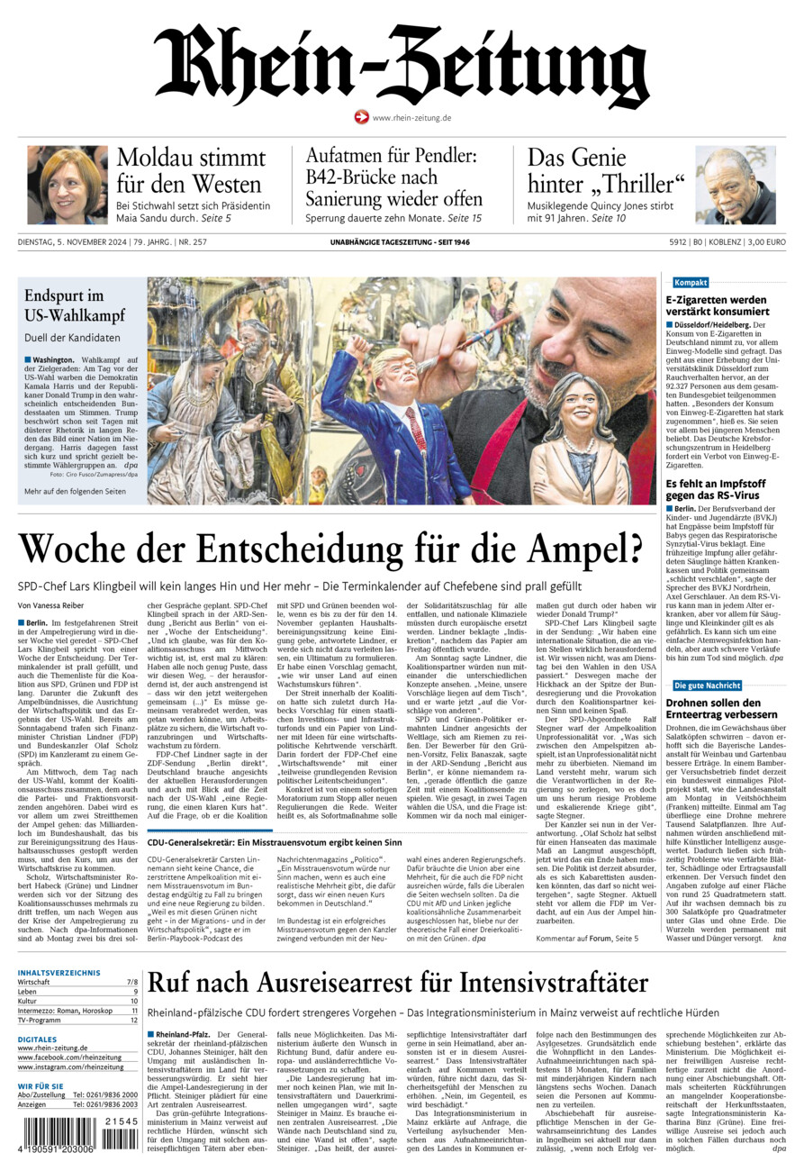 Rhein-Zeitung Koblenz & Region vom Dienstag, 05.11.2024