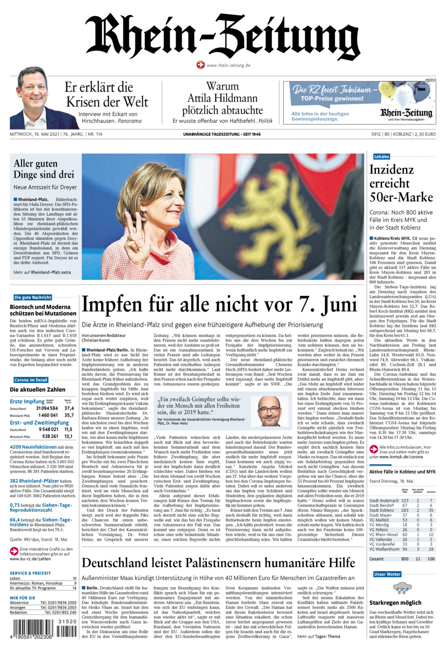 Rhein-Zeitung Koblenz & Region vom Mittwoch, 19.05.2021