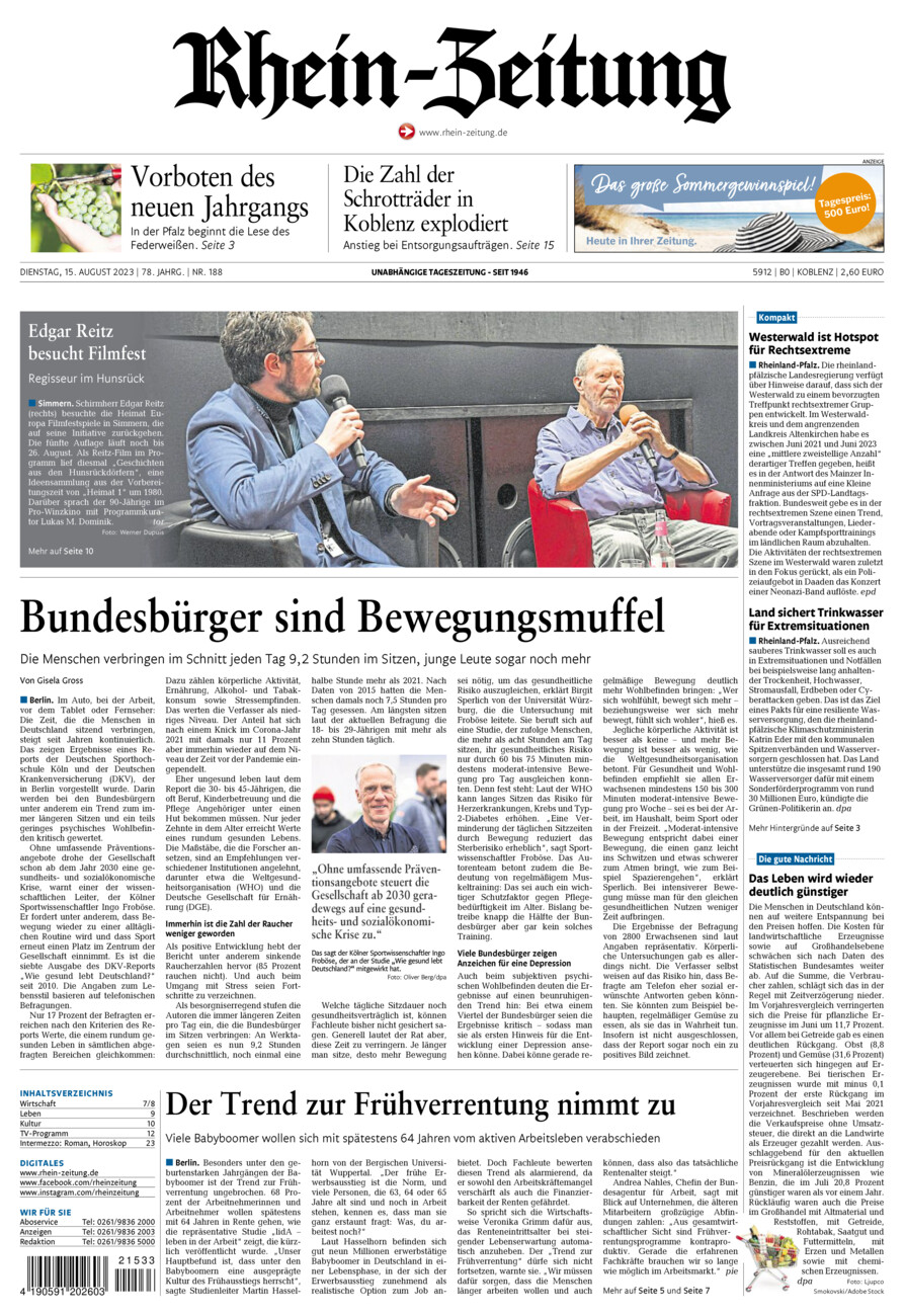Rhein-Zeitung Koblenz & Region vom Dienstag, 15.08.2023