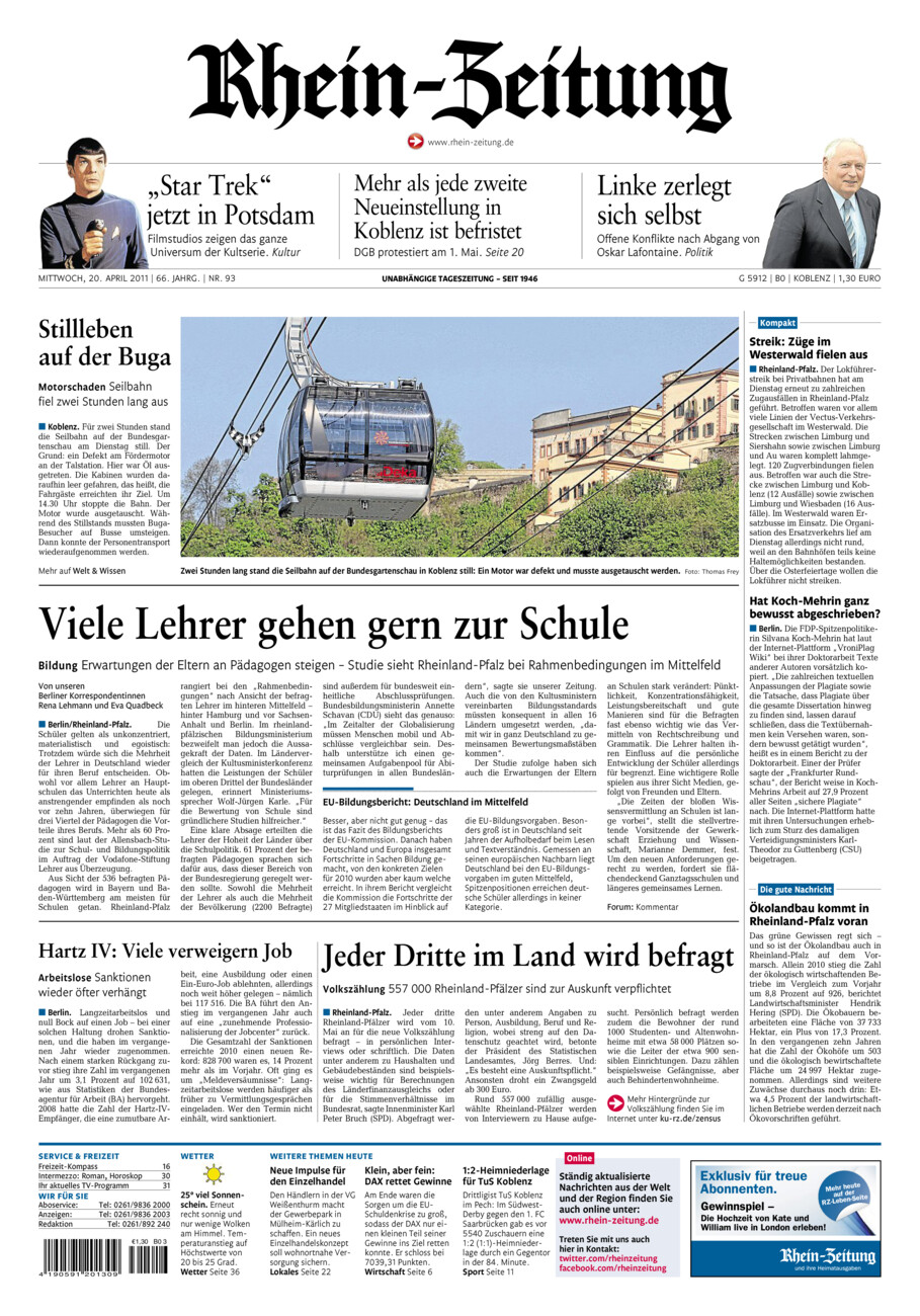 Rhein-Zeitung Koblenz & Region vom Mittwoch, 20.04.2011