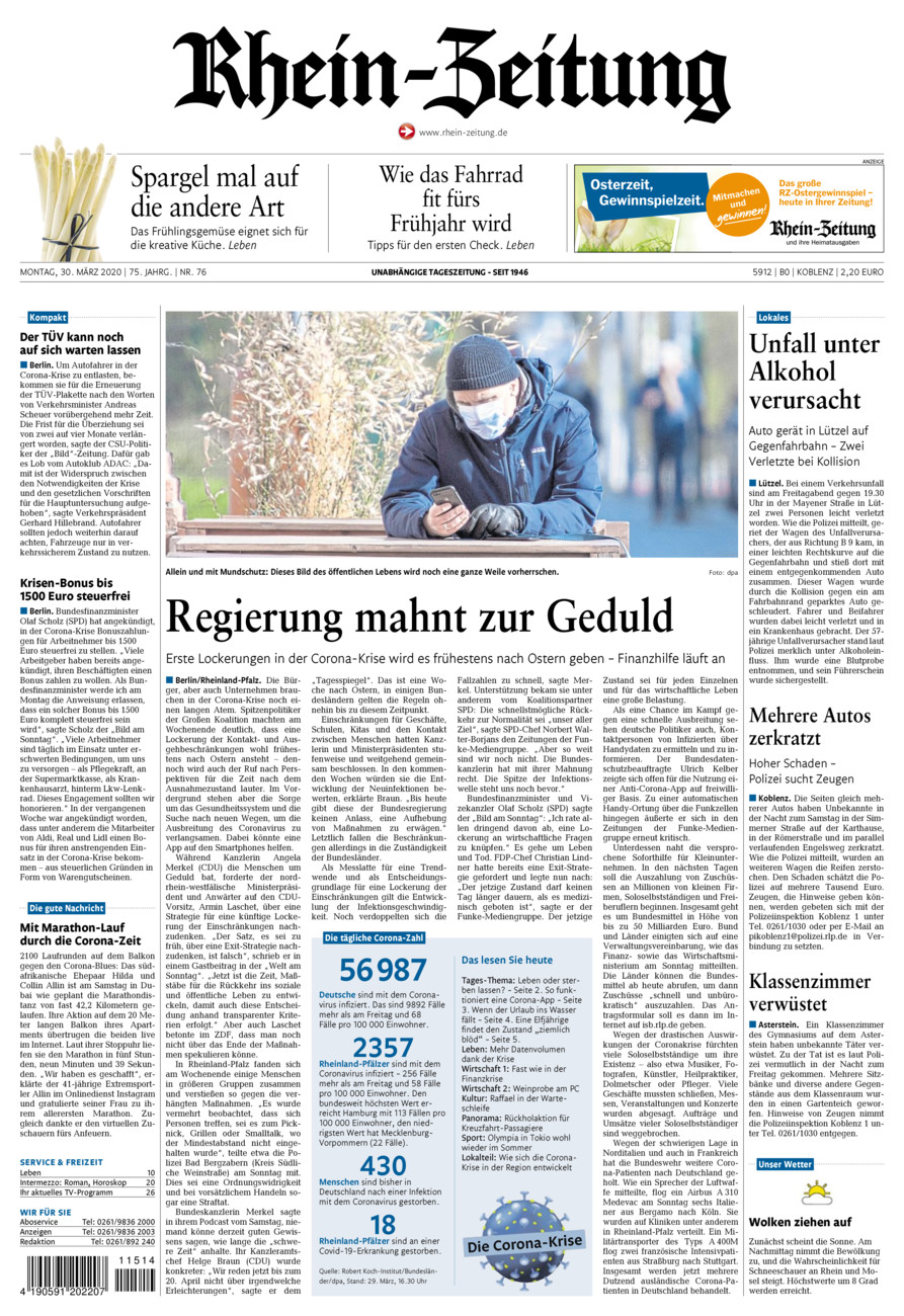 Rhein-Zeitung Koblenz & Region vom Montag, 30.03.2020