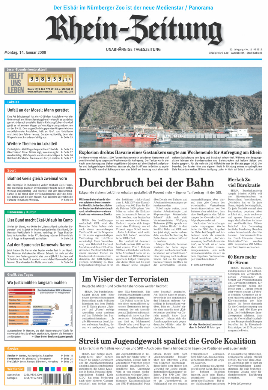 Rhein-Zeitung Koblenz & Region vom Montag, 14.01.2008