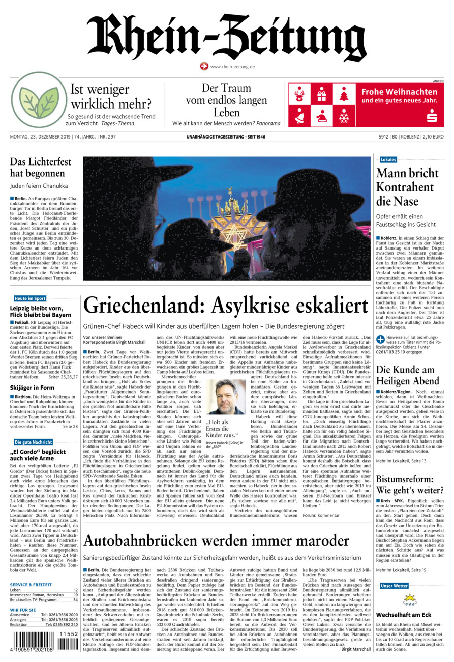 Rhein-Zeitung Koblenz & Region vom Montag, 23.12.2019