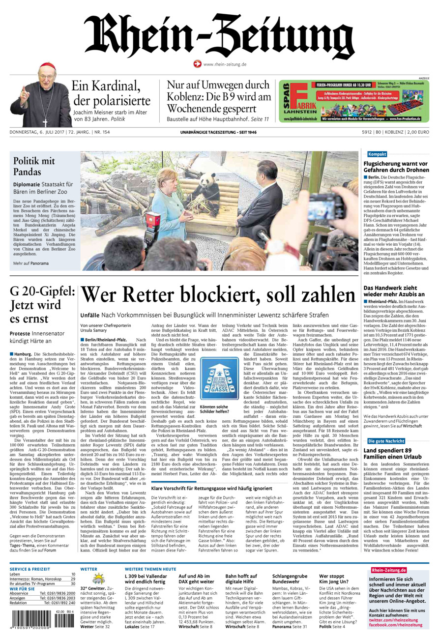 Rhein-Zeitung Koblenz & Region vom Donnerstag, 06.07.2017