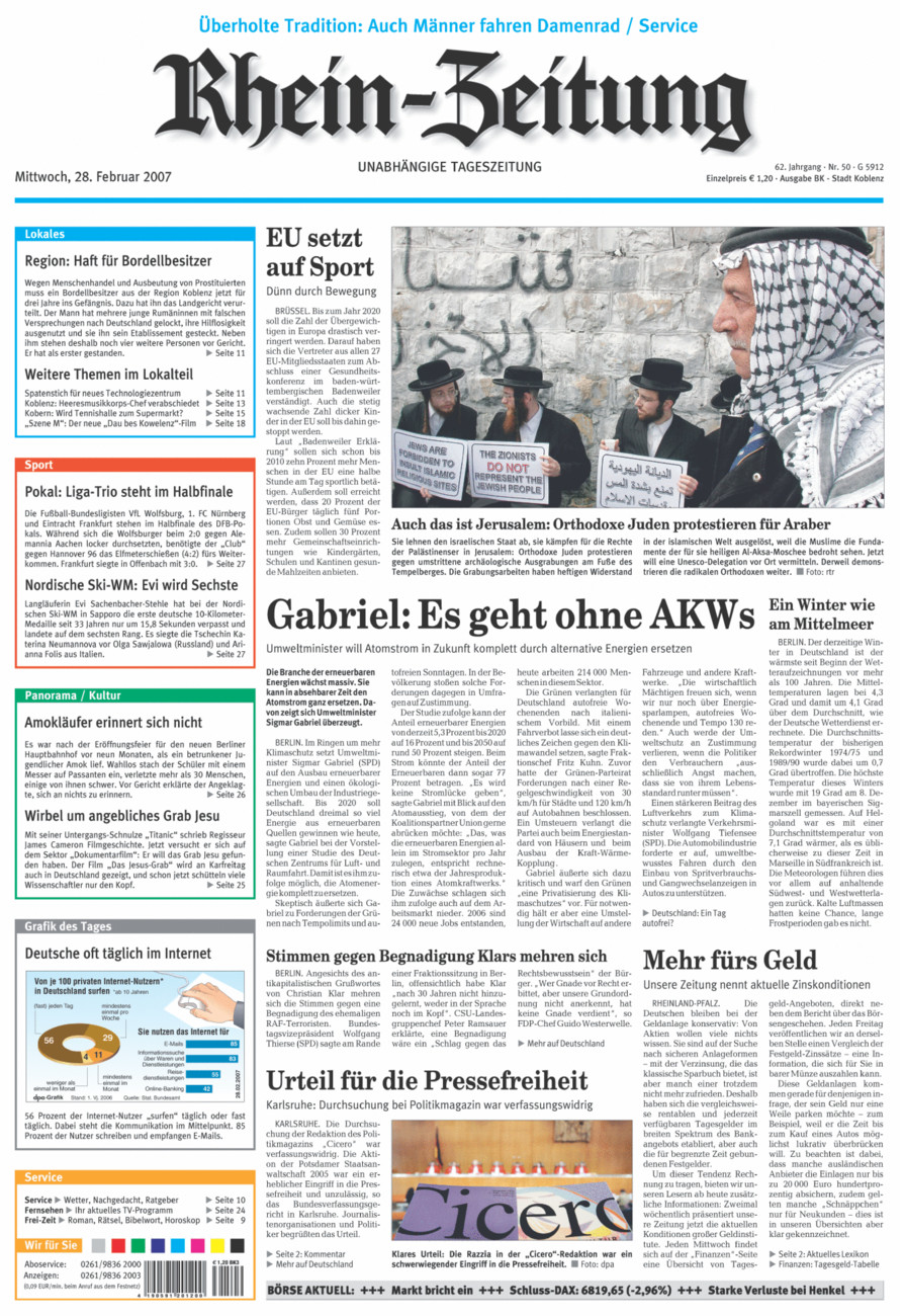 Rhein-Zeitung Koblenz & Region vom Mittwoch, 28.02.2007
