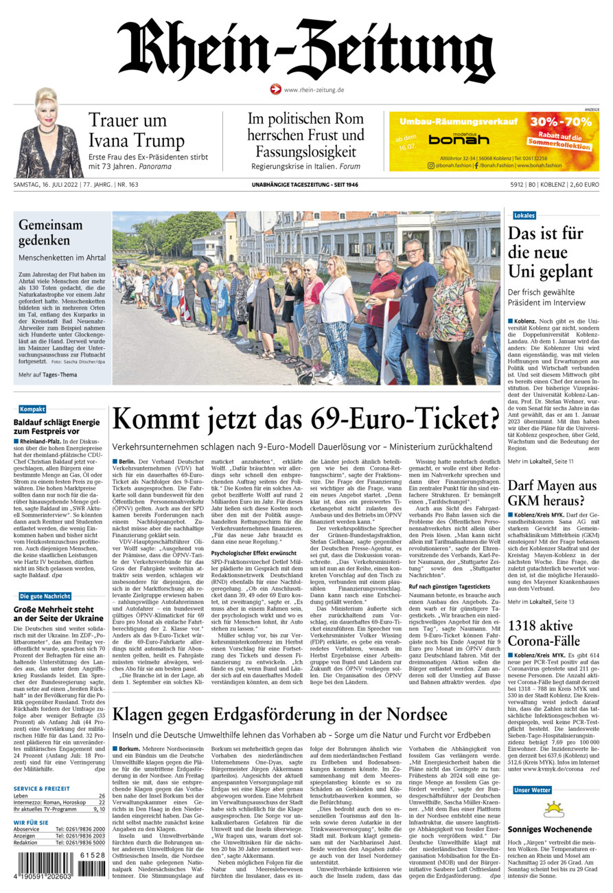 Rhein-Zeitung Koblenz & Region vom Samstag, 16.07.2022