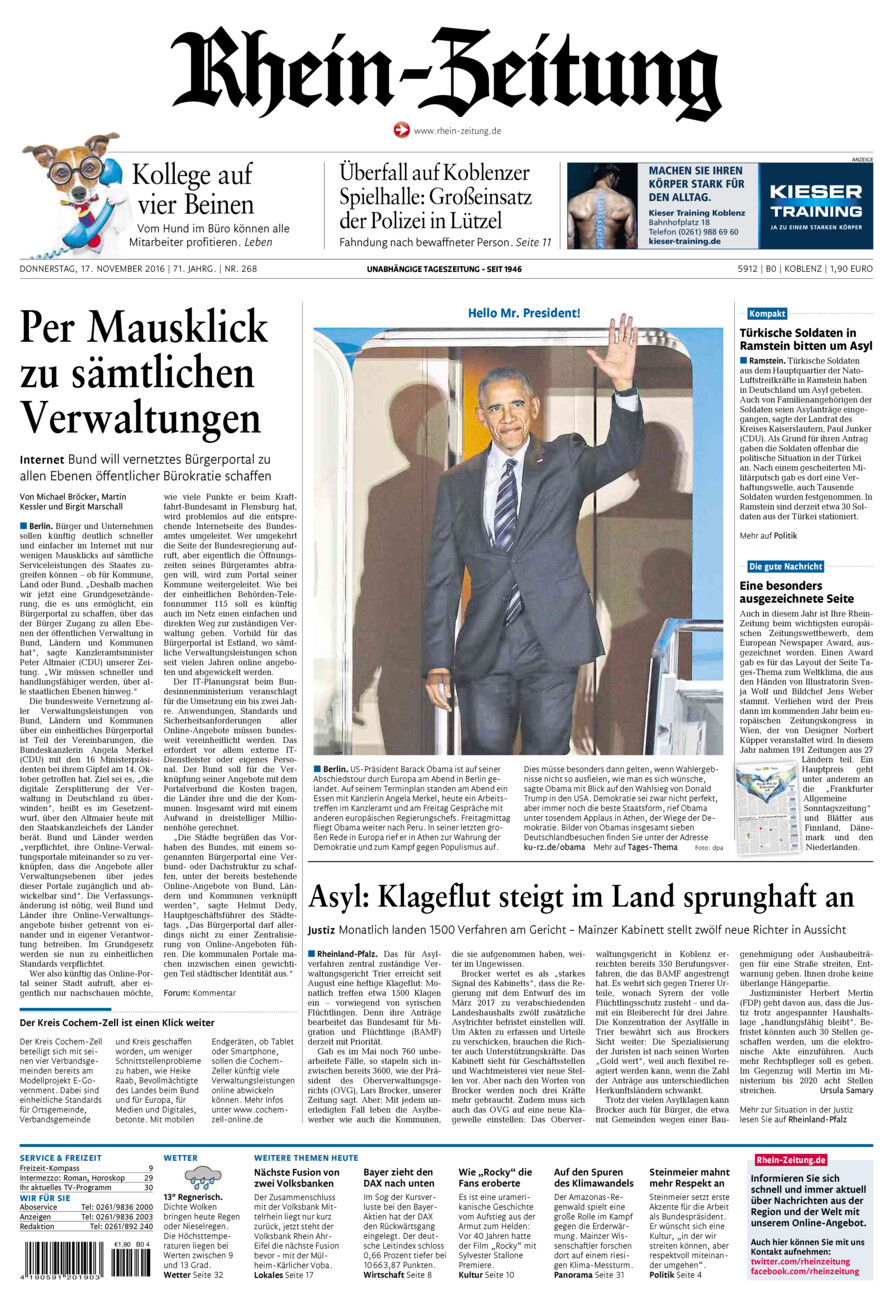 Rhein-Zeitung Koblenz & Region vom Donnerstag, 17.11.2016
