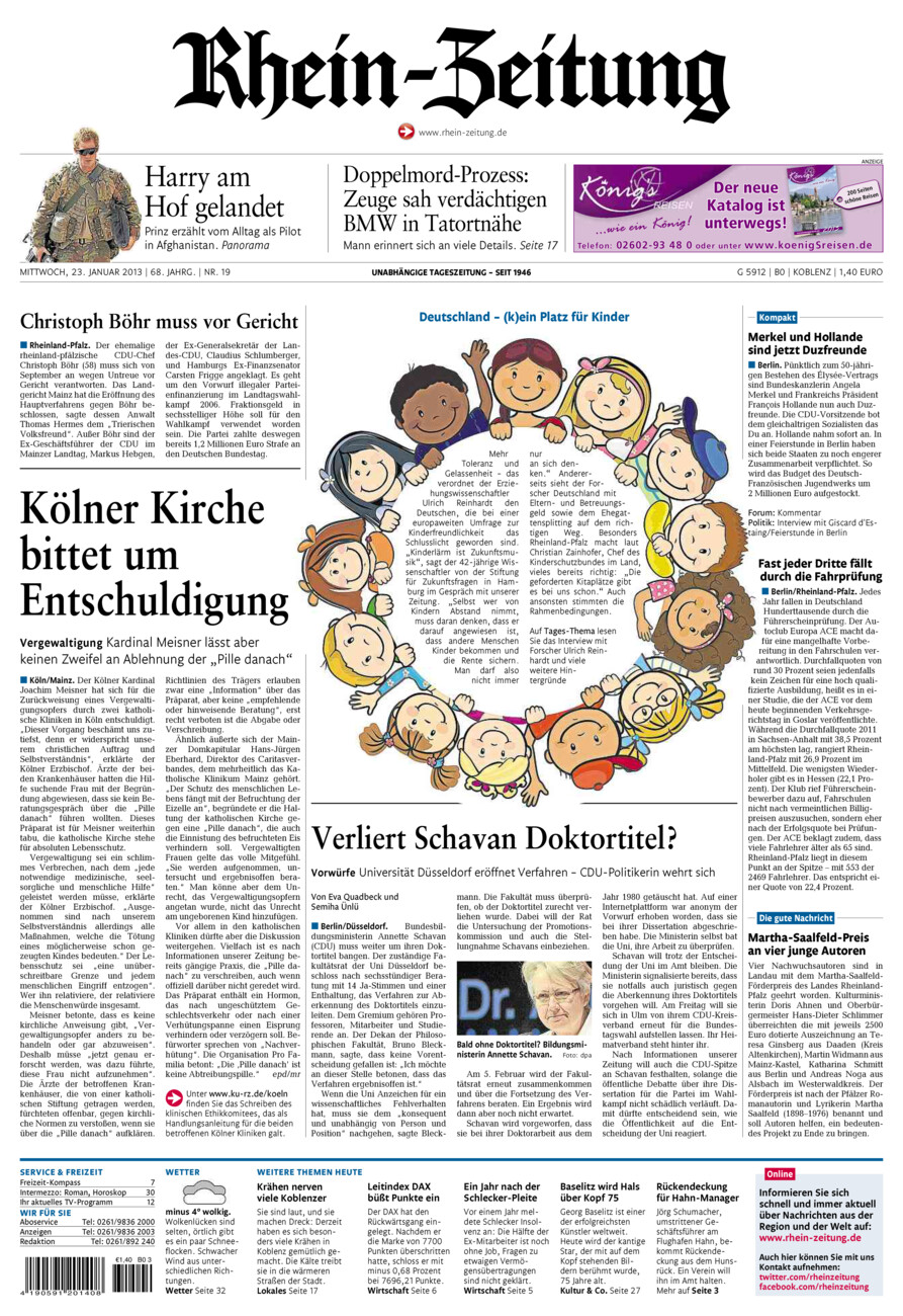 Rhein-Zeitung Koblenz & Region vom Mittwoch, 23.01.2013