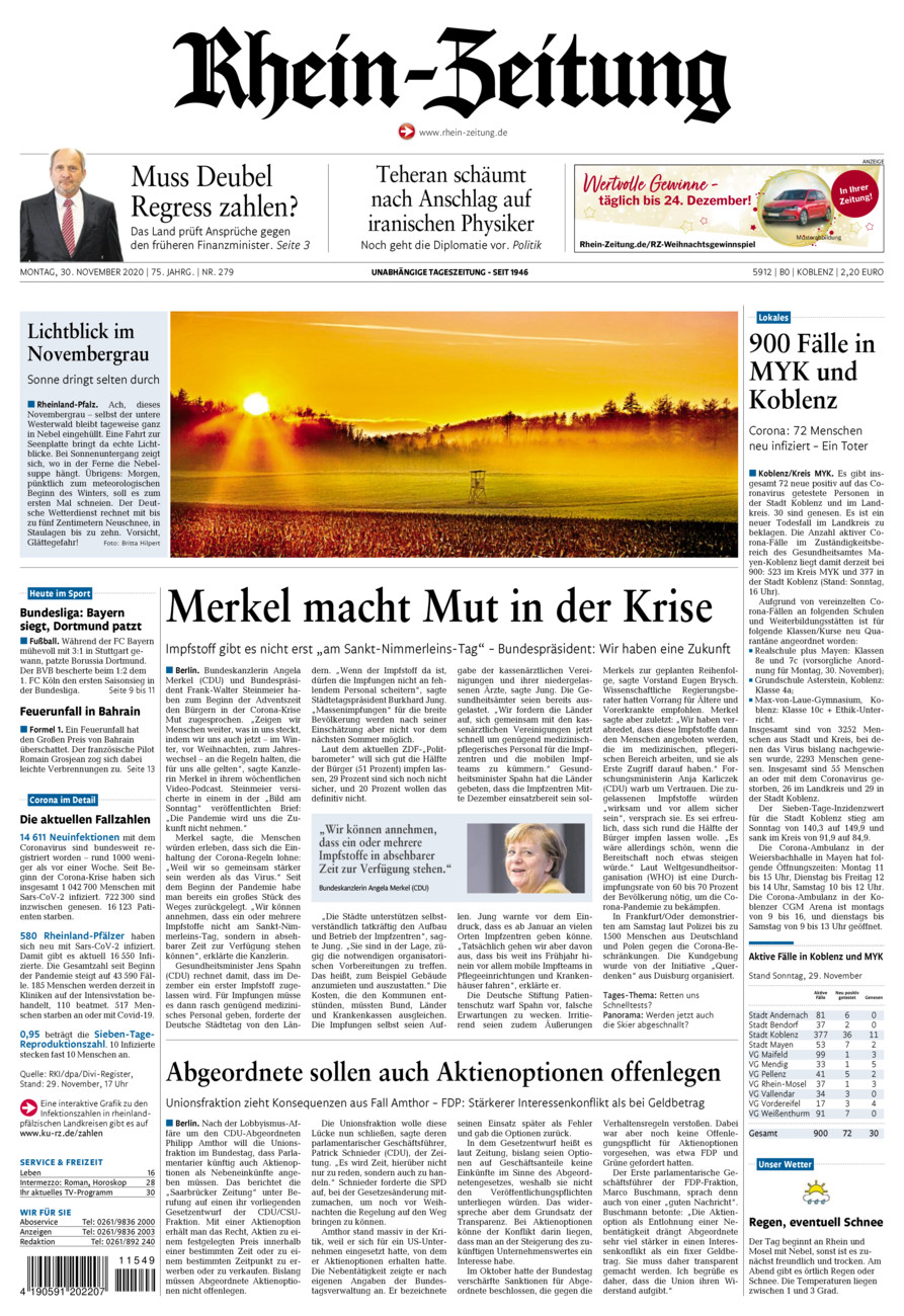 Rhein-Zeitung Koblenz & Region vom Montag, 30.11.2020