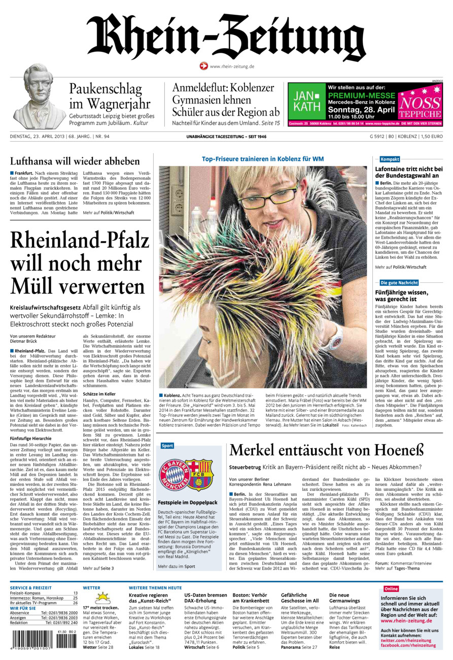 Rhein-Zeitung Koblenz & Region vom Dienstag, 23.04.2013