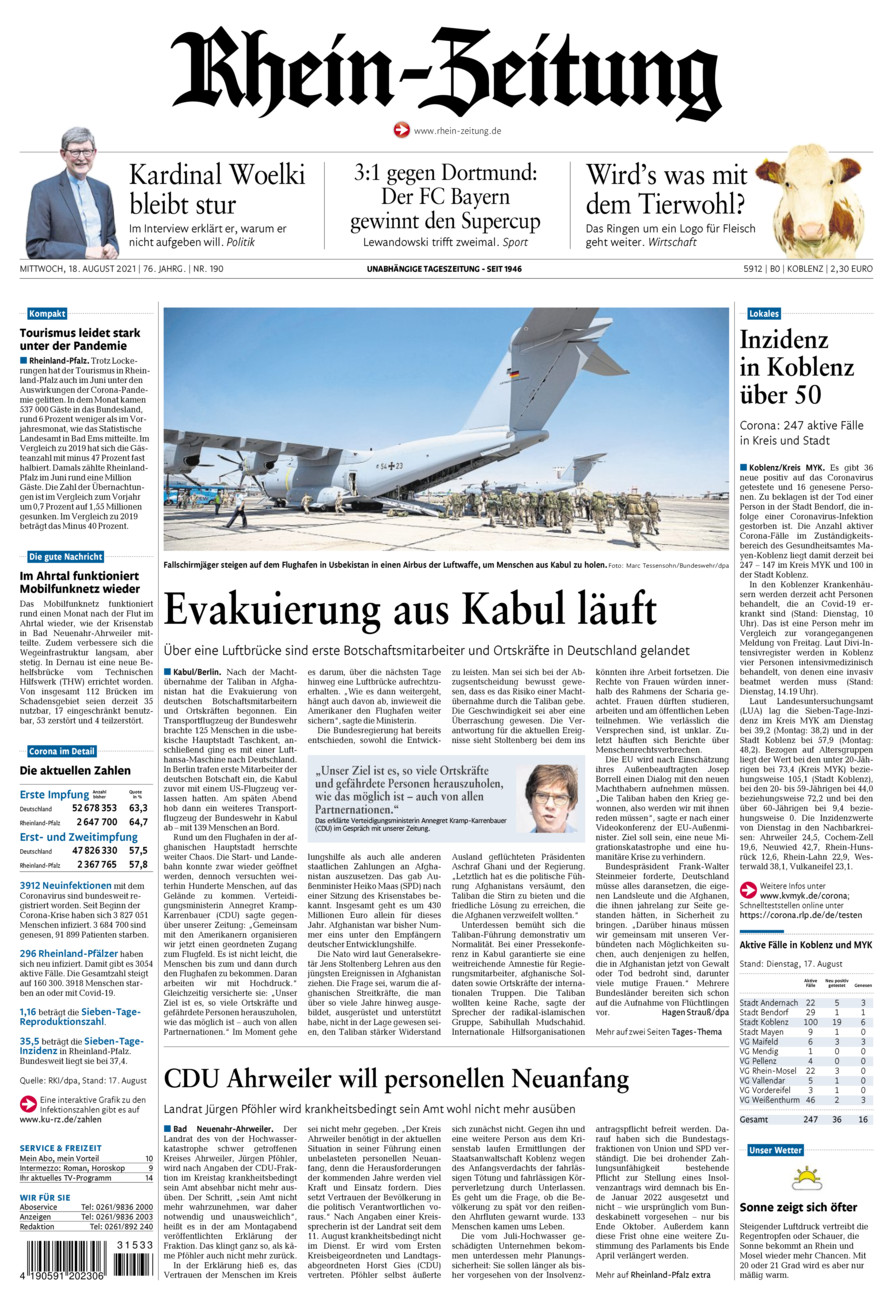 Rhein-Zeitung Koblenz & Region vom Mittwoch, 18.08.2021
