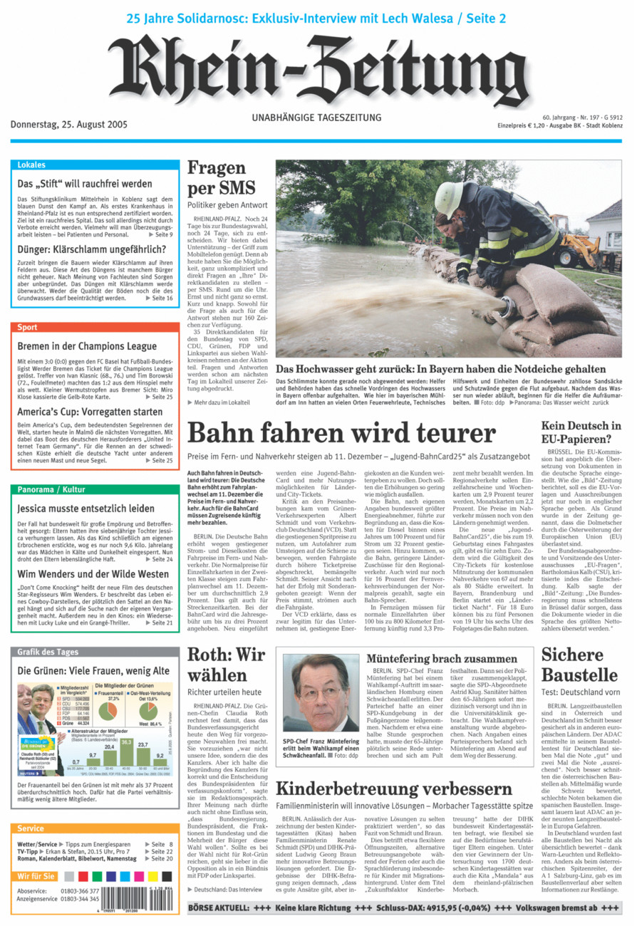 Rhein-Zeitung Koblenz & Region vom Donnerstag, 25.08.2005