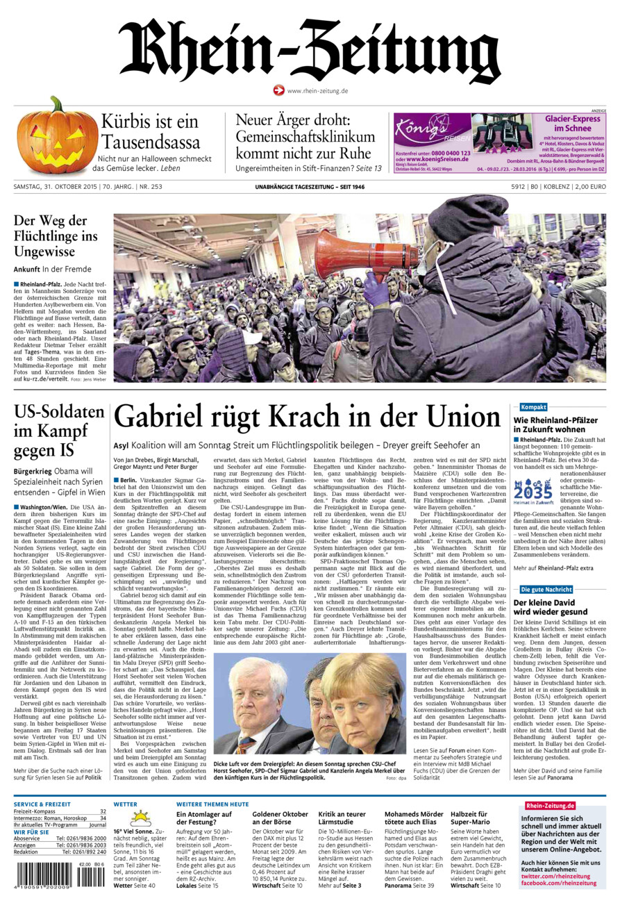 Rhein-Zeitung Koblenz & Region vom Samstag, 31.10.2015