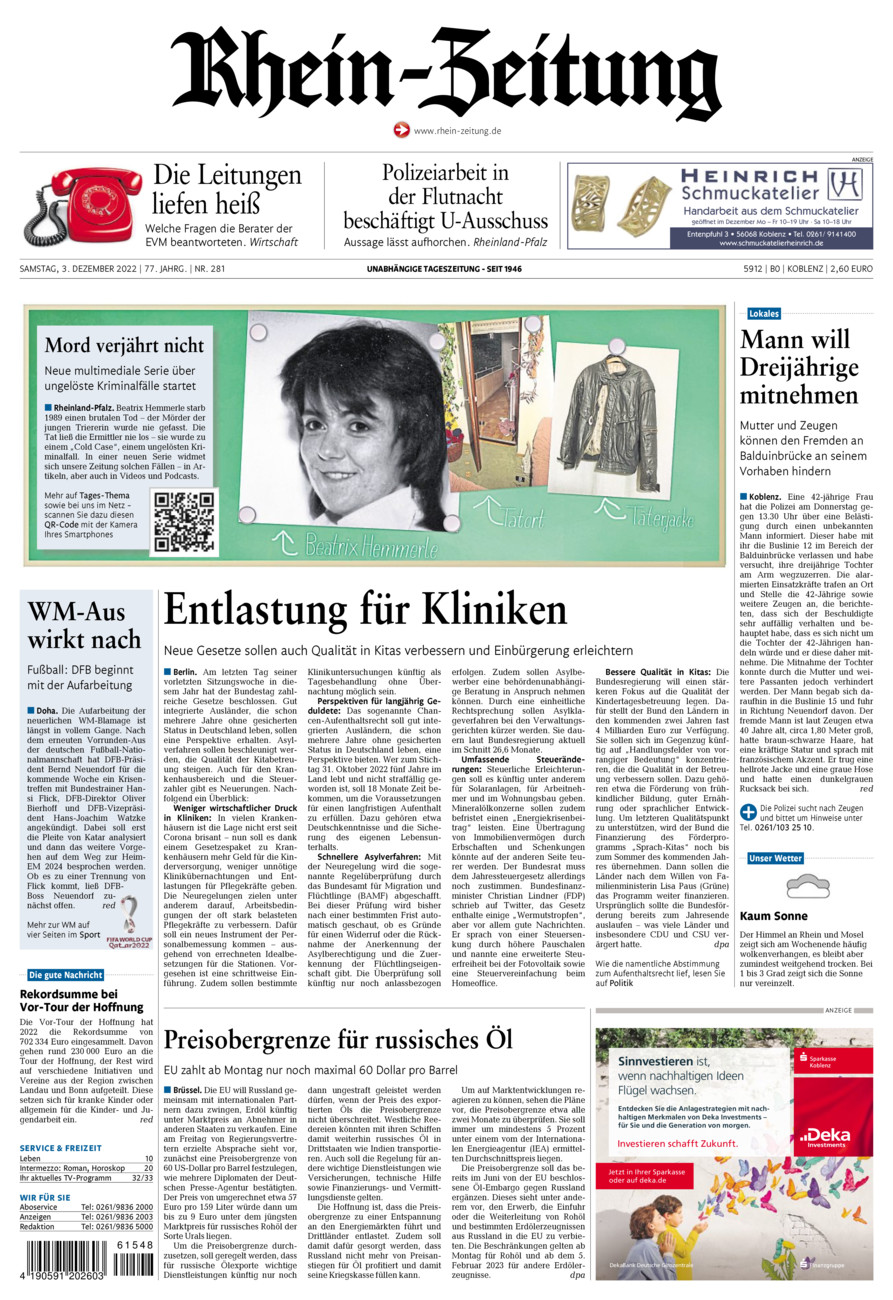 Rhein-Zeitung Koblenz & Region vom Samstag, 03.12.2022