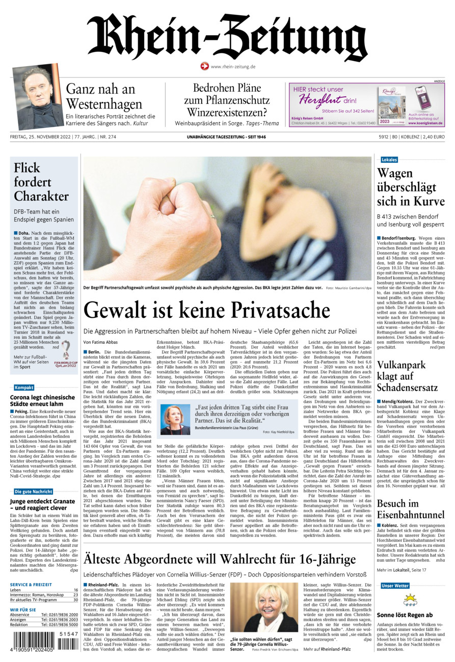 Rhein-Zeitung Koblenz & Region vom Freitag, 25.11.2022