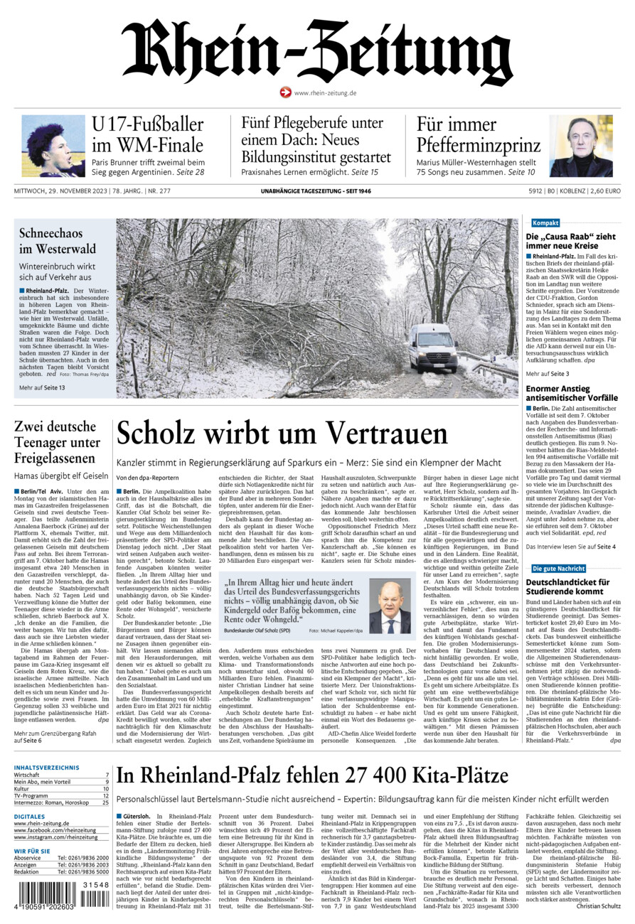 Rhein-Zeitung Koblenz & Region vom Mittwoch, 29.11.2023