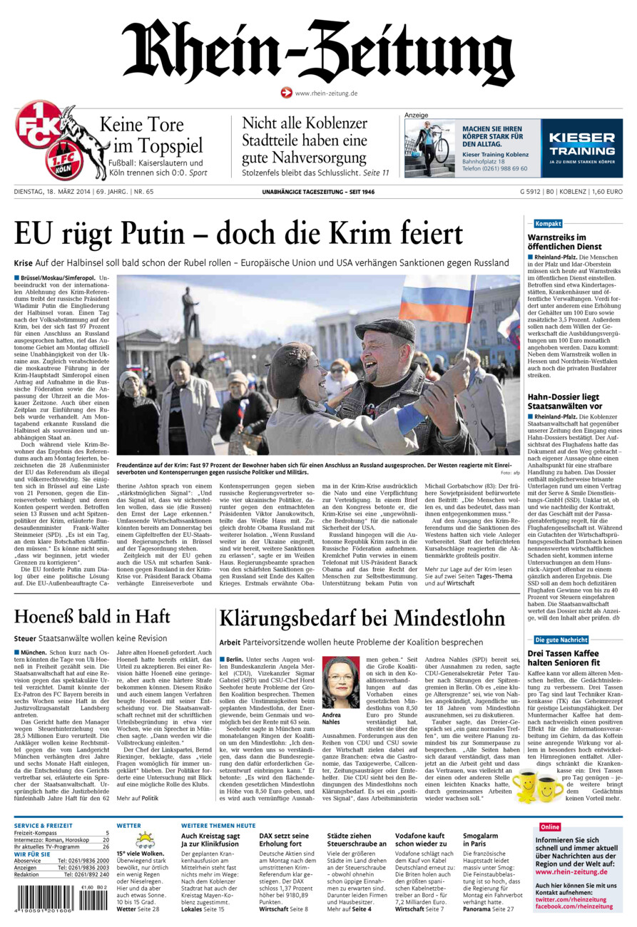 Rhein-Zeitung Koblenz & Region vom Dienstag, 18.03.2014
