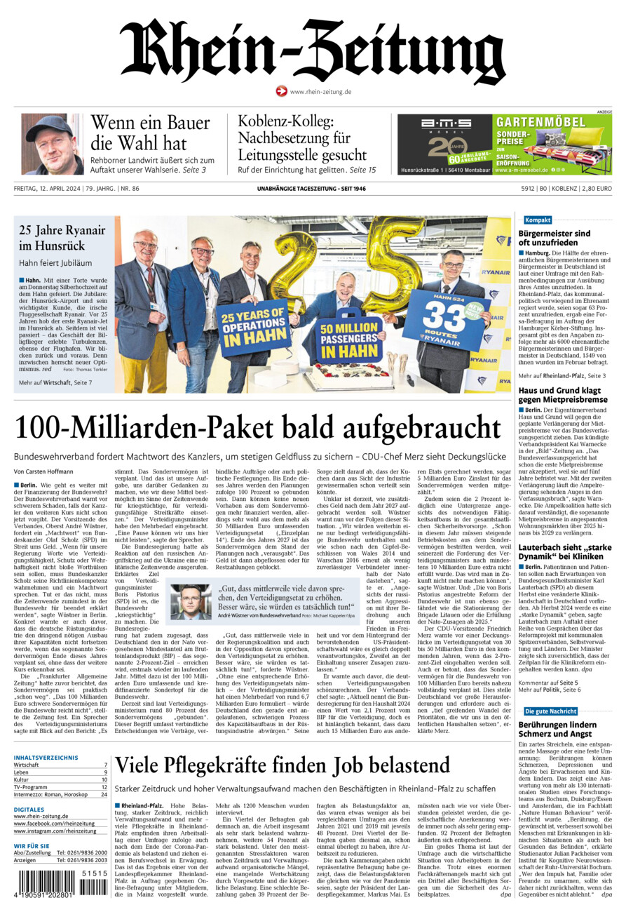 Rhein-Zeitung Koblenz & Region vom Freitag, 12.04.2024