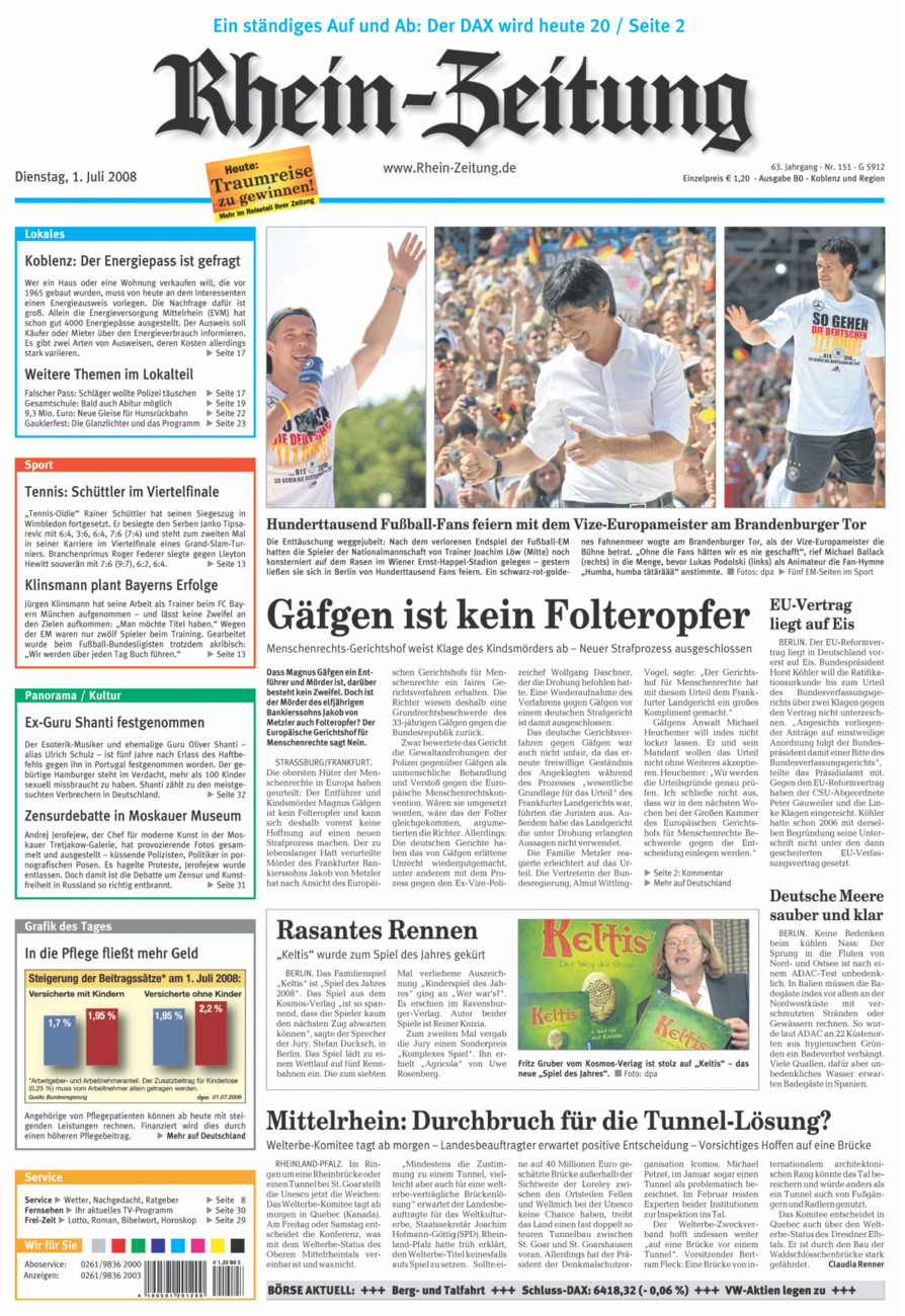 Rhein-Zeitung Koblenz & Region vom Dienstag, 01.07.2008