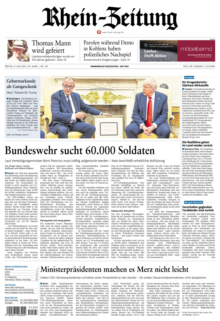 Rhein-Zeitung Koblenz & Region vom Freitag, 06.06.2025