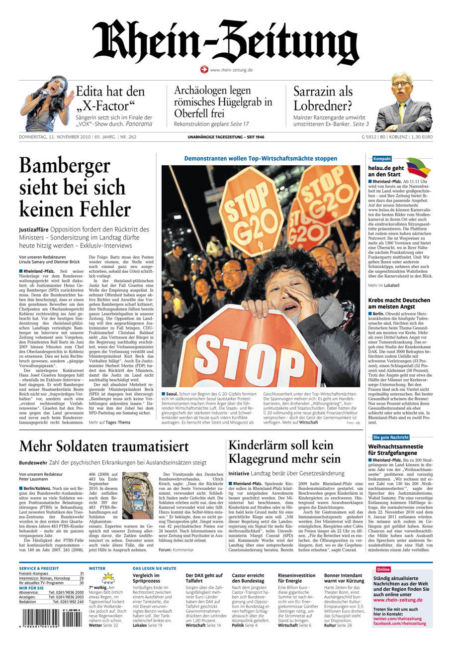 Rhein-Zeitung Koblenz & Region vom Donnerstag, 11.11.2010