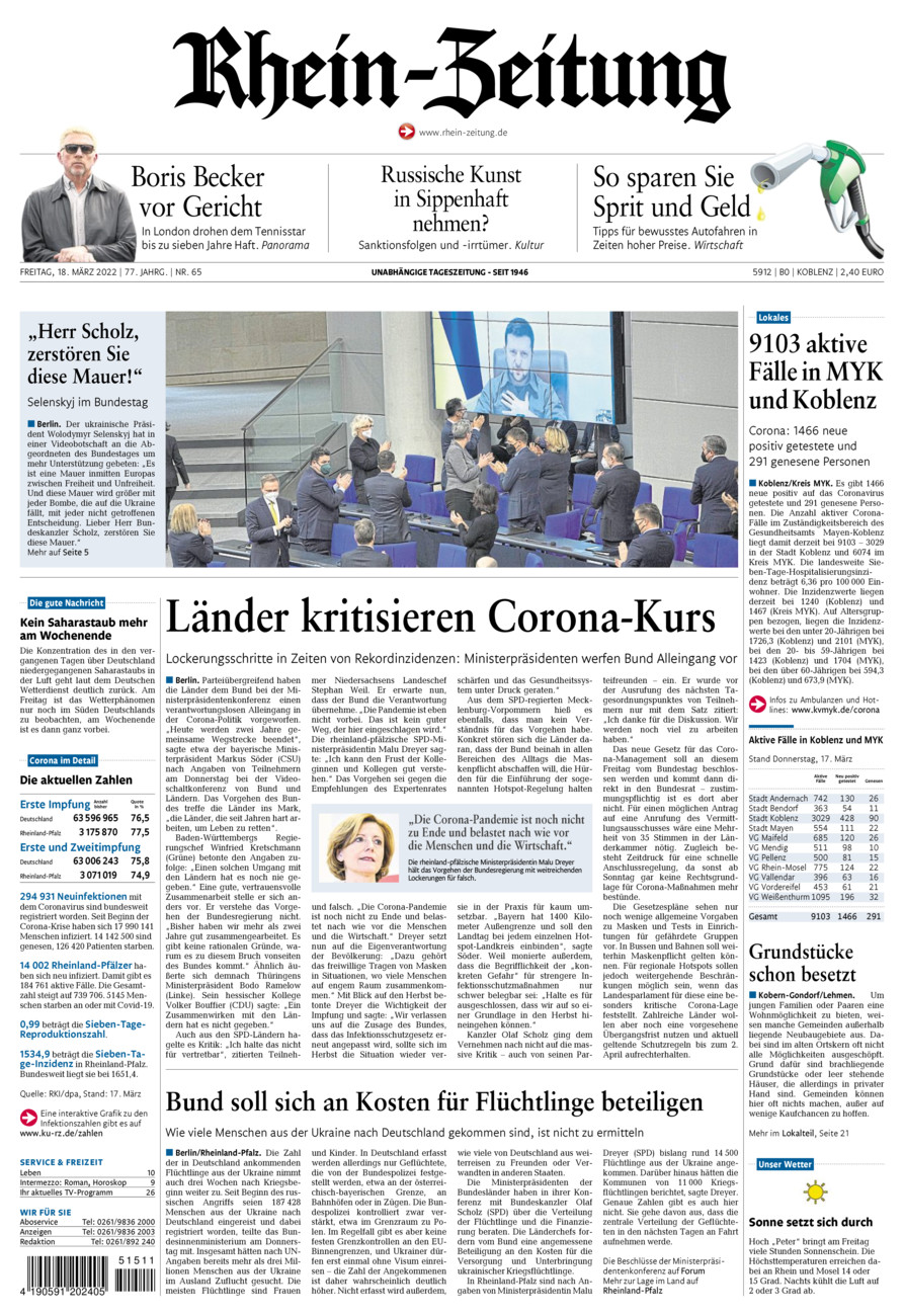 Rhein-Zeitung Koblenz & Region vom Freitag, 18.03.2022