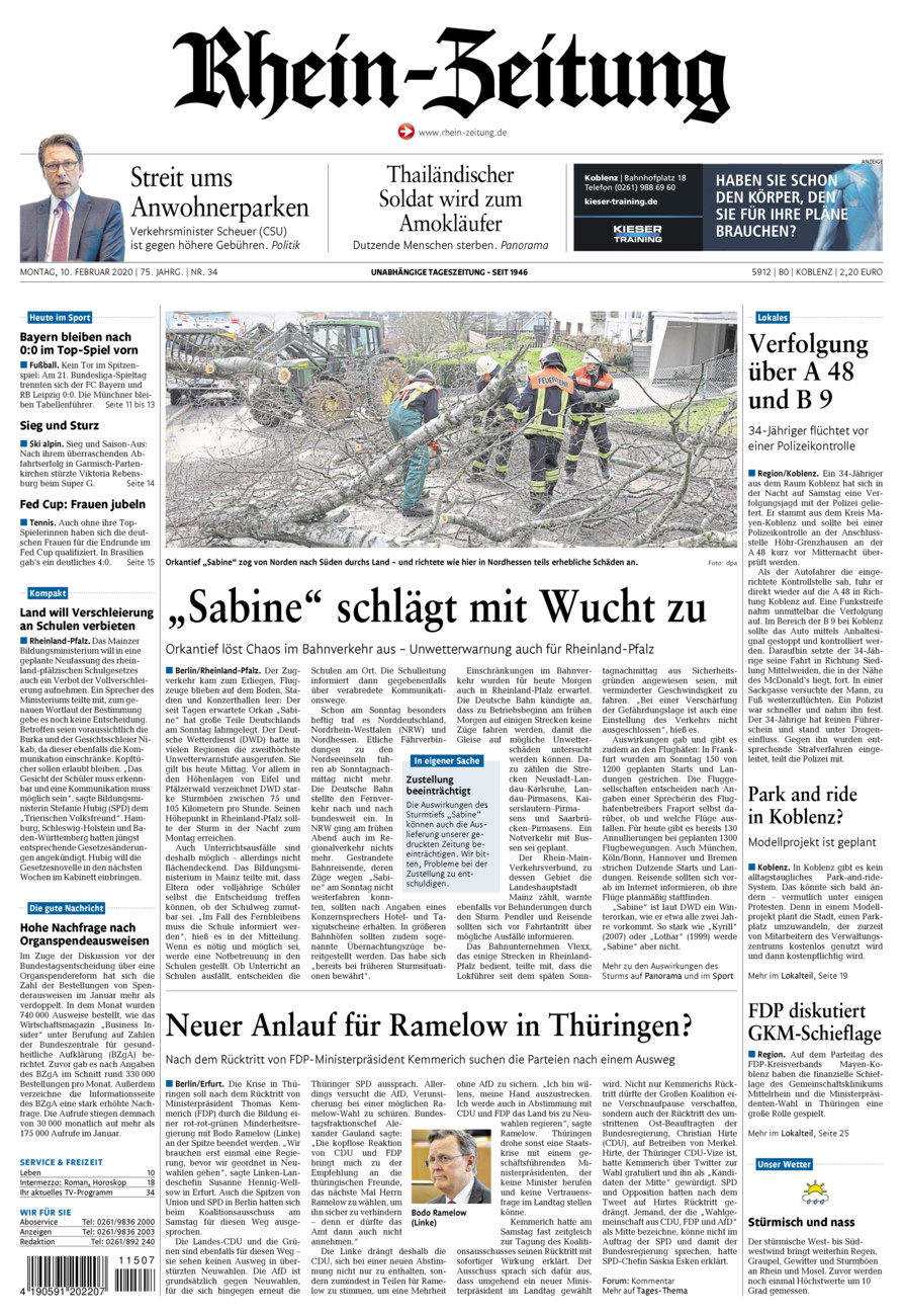 Rhein-Zeitung Koblenz & Region vom Montag, 10.02.2020