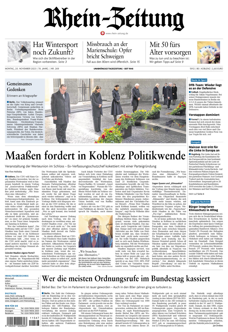 Rhein-Zeitung Koblenz & Region vom Montag, 20.11.2023