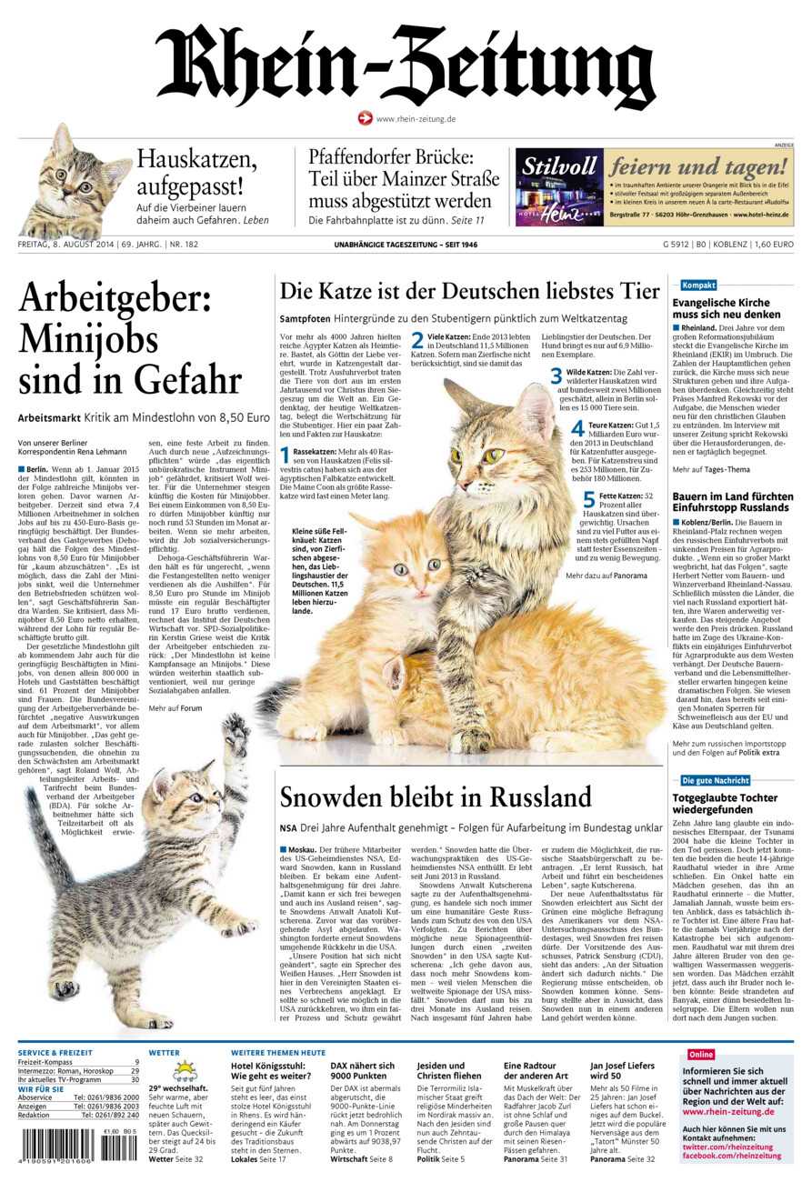 Rhein-Zeitung Koblenz & Region vom Freitag, 08.08.2014