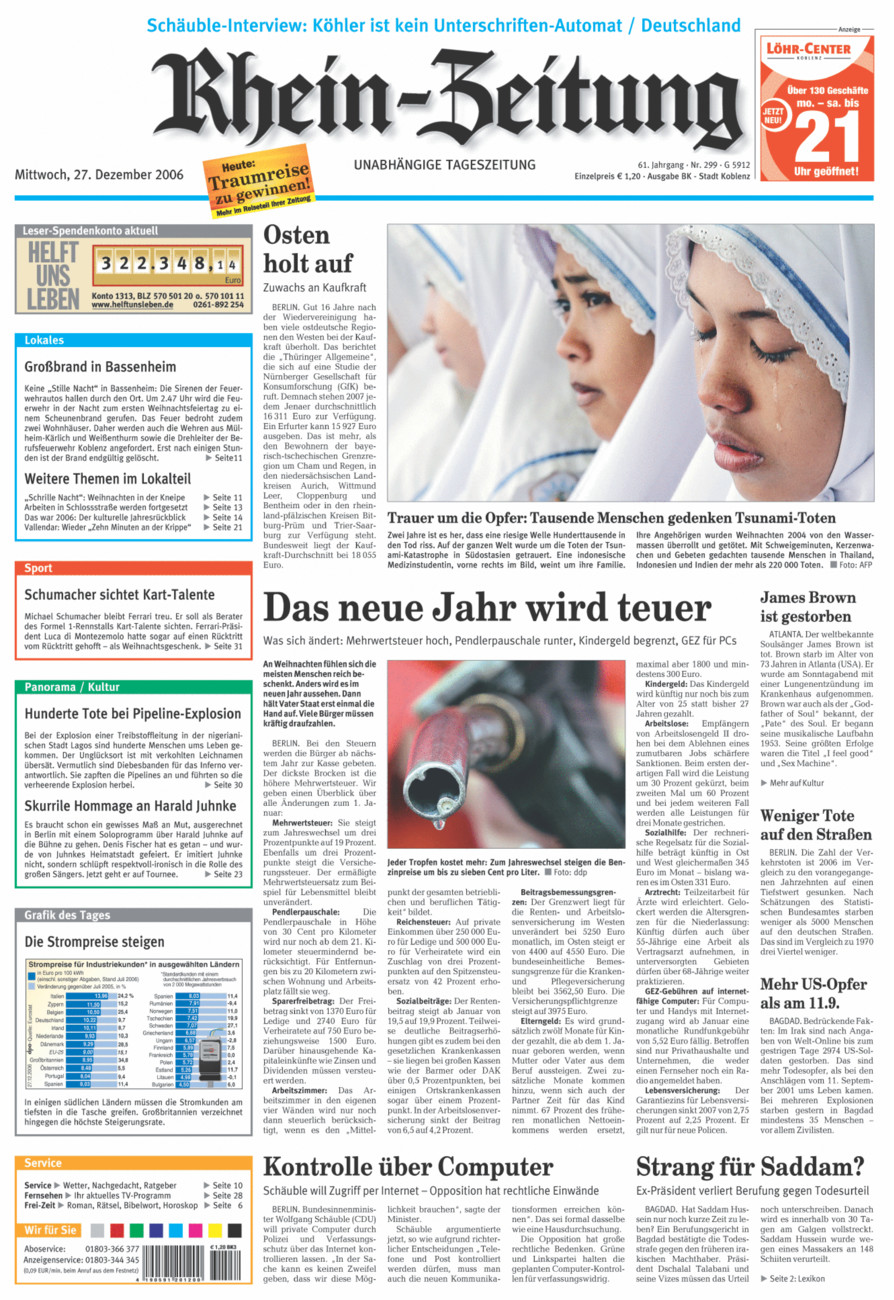 Rhein-Zeitung Koblenz & Region vom Mittwoch, 27.12.2006