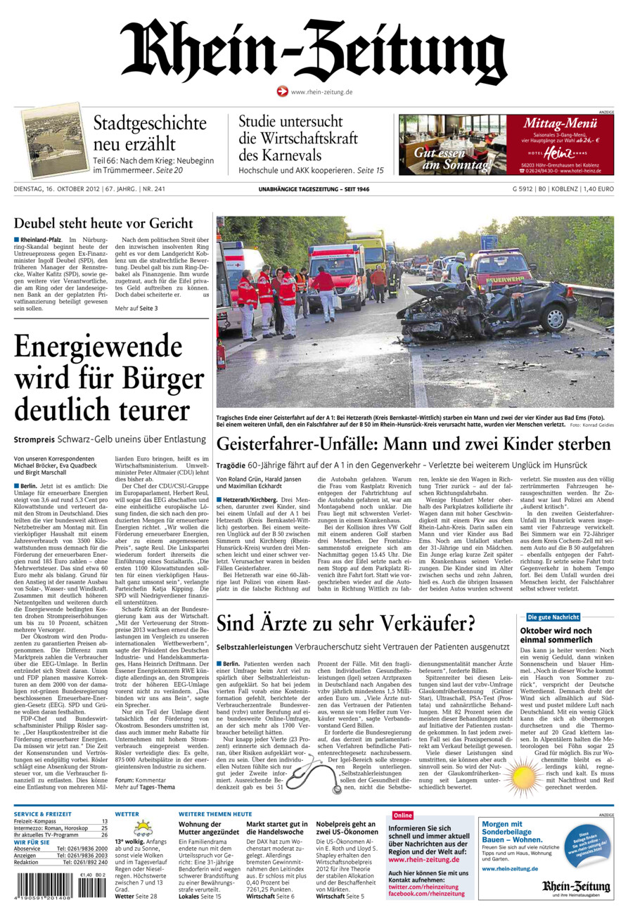 Rhein-Zeitung Koblenz & Region vom Dienstag, 16.10.2012