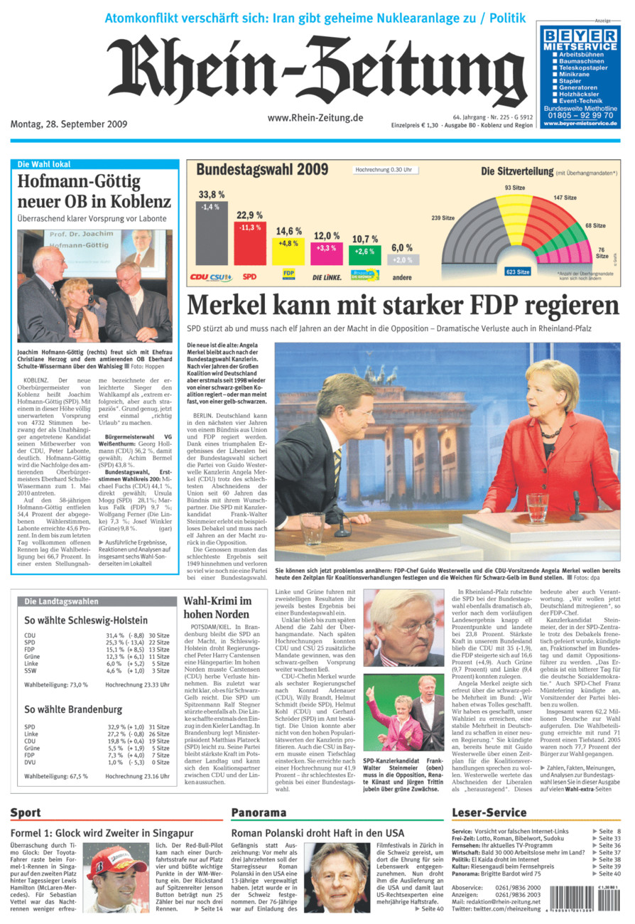 Rhein-Zeitung Koblenz & Region vom Montag, 28.09.2009