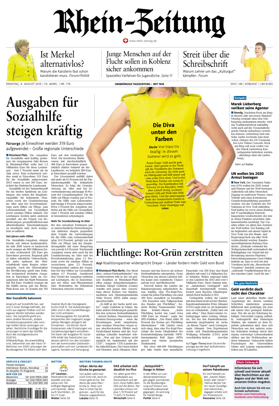 Rhein-Zeitung Koblenz & Region vom Dienstag, 04.08.2015