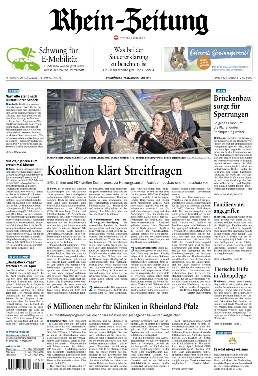 Rhein-Zeitung Koblenz & Region vom Mittwoch, 29.03.2023