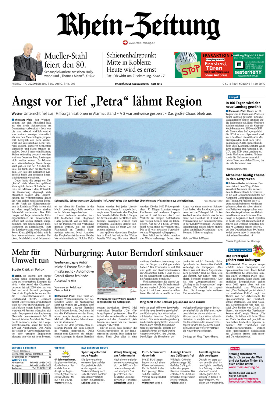 Rhein-Zeitung Koblenz & Region vom Freitag, 17.12.2010