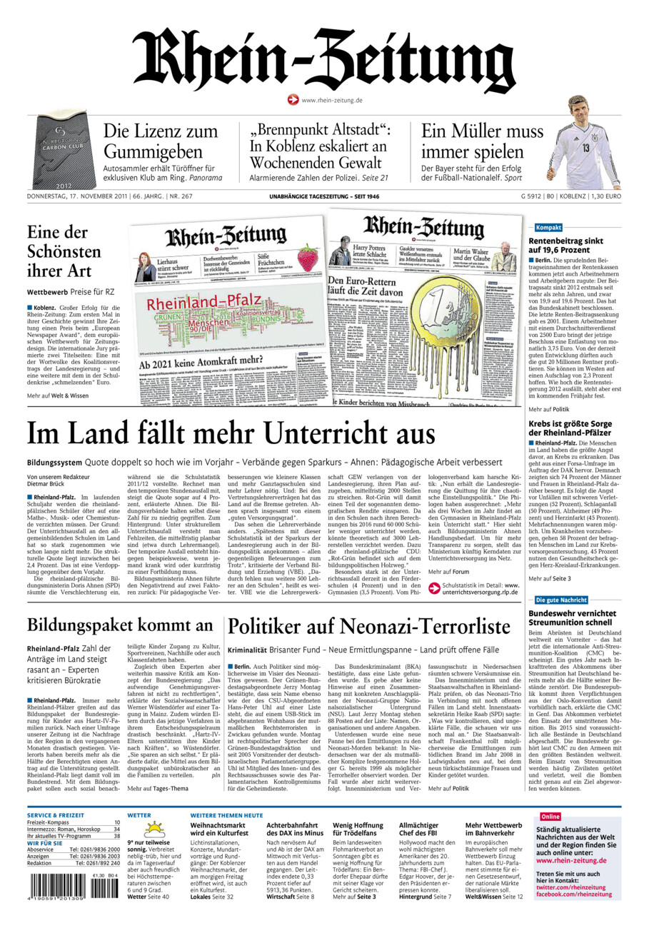 Rhein-Zeitung Koblenz & Region vom Donnerstag, 17.11.2011