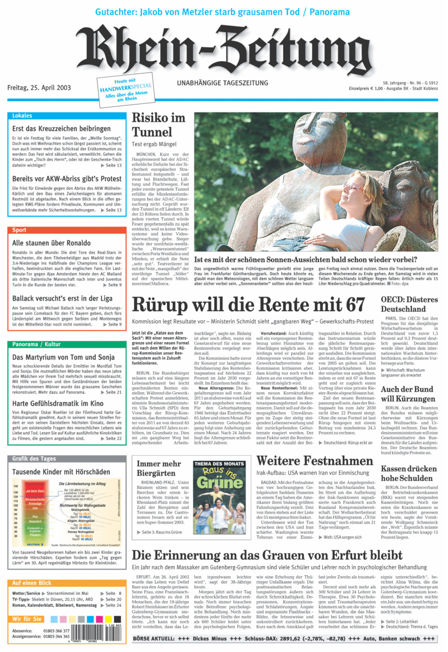 Rhein-Zeitung Koblenz & Region vom Freitag, 25.04.2003