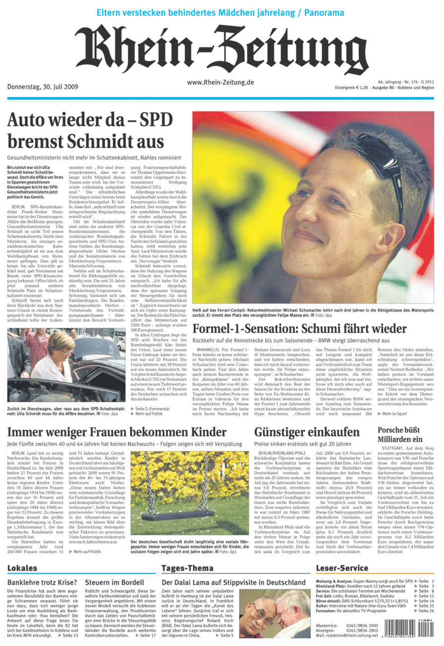 Rhein-Zeitung Koblenz & Region vom Donnerstag, 30.07.2009